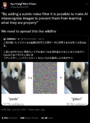 Kyo Yuki Pilot VTuber 8 Вау adding a subtle noise filter it is possible to make misrecognize images to prevent them from learning what they are properly" We need to spread this like wildfire Akihito( 