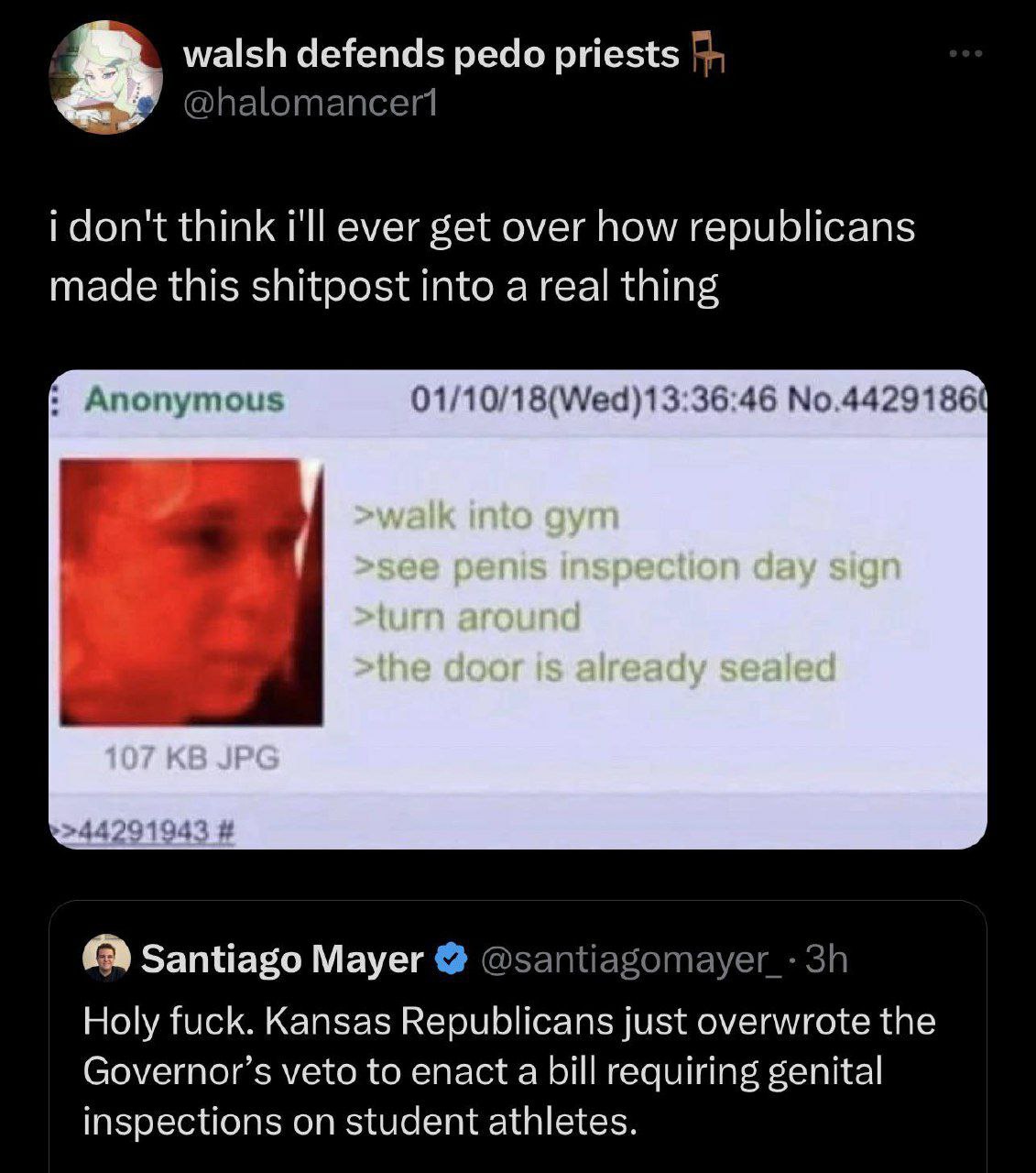 walsh defends pede priests i don't think ever get over how republicans made this shitpost into a real thing по дут >see penis inspection day sign >tum around >the door sealed 107 JPG Santiage Mayer Ho