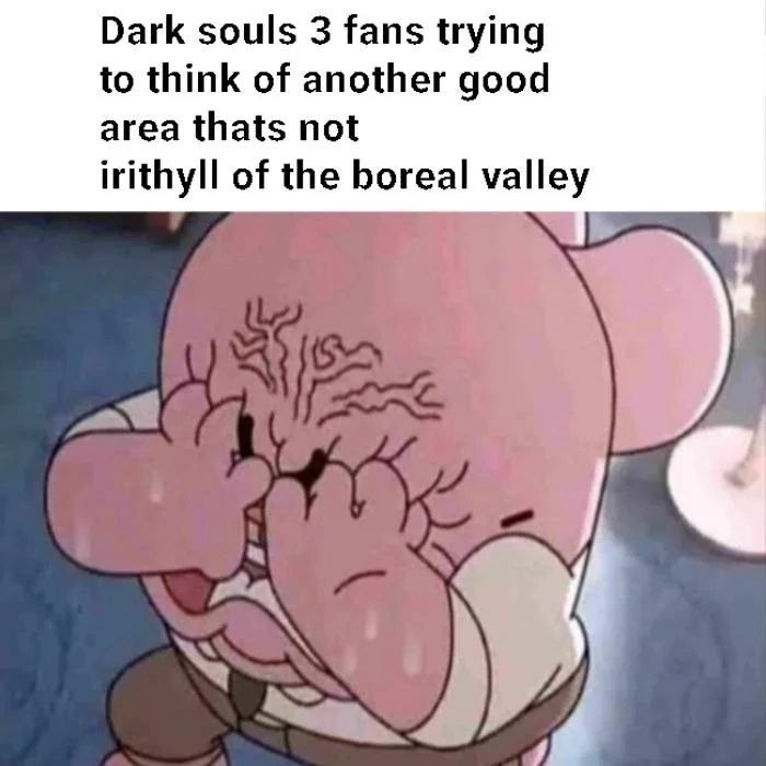 Dark souls 3 fans trying to think of another good area thats not irithyll of the boreal valley