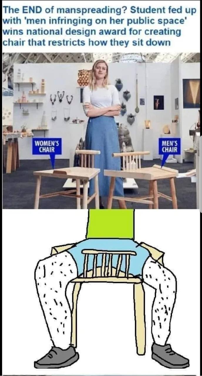 The END of manspreading? Student fed up with 'теп infringing on her public space wins national design award for creating chair that restricts how they sit down 2) uVy WOMEN’S CHAIR