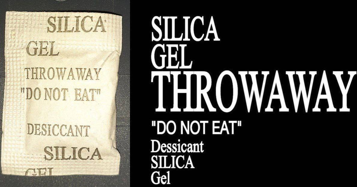 a SILICA GEL и THROWAWAY NOT EAT" Dessicant A SILICA Gel