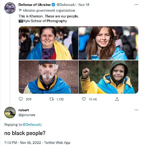 Defense of Ukraine @DefenceU Nov 18 Ukraine government organization This is Kherson. These are our people. School of Photography a he О 205 13 1,132 10.4к robert @gotuross Replying to @DefenceU no bla