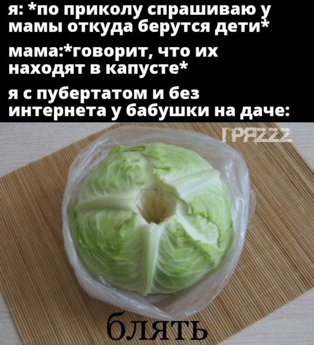 я: *по приколу спрашиваю у мамы откуда берутся дети мама:*говорит, что находят в капусте* я спубертатом и без интернета у бабушки на даче: