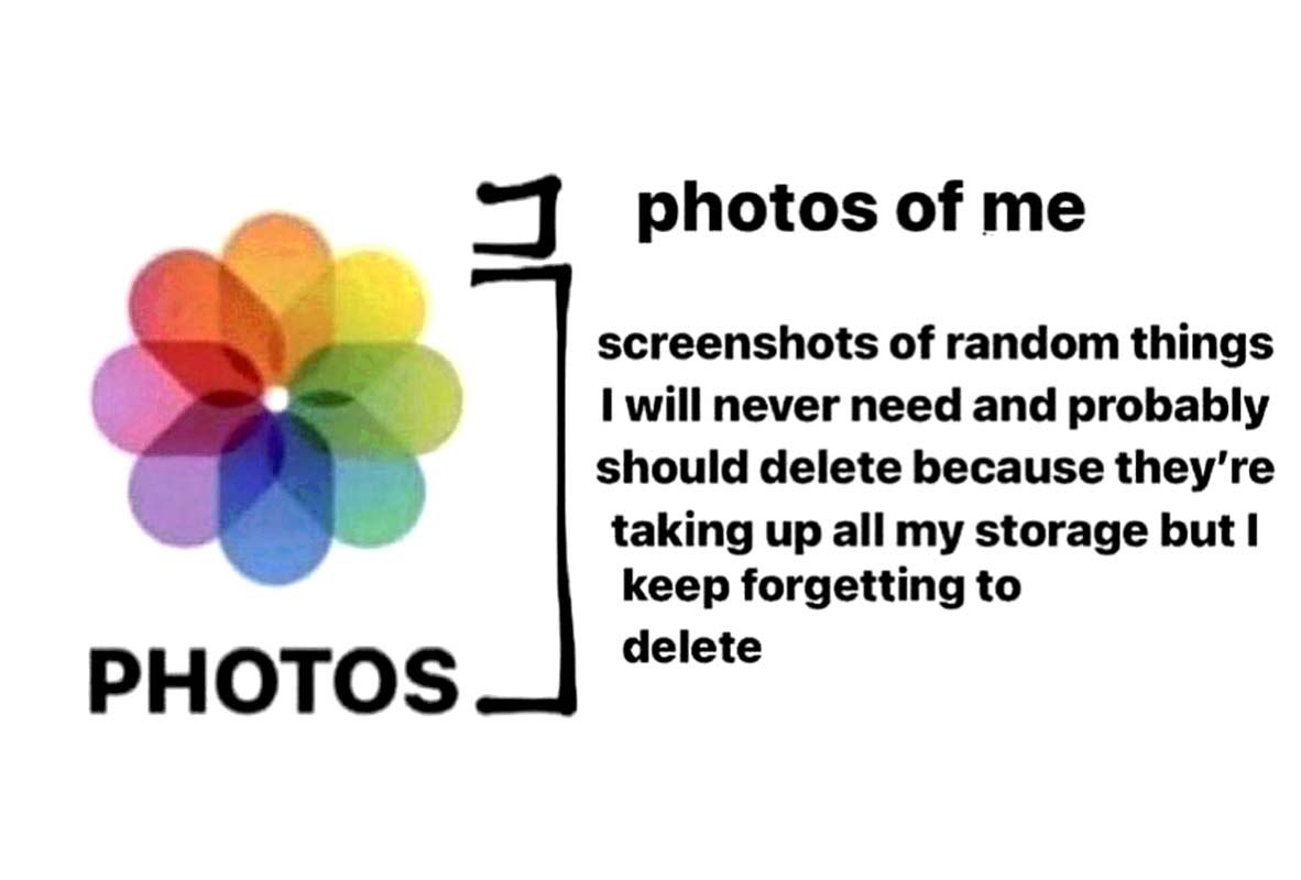 photos of screenshots of random things will never need and probably should delete because they’re taking up all my storage but keep forgetting to delete PHOTOS