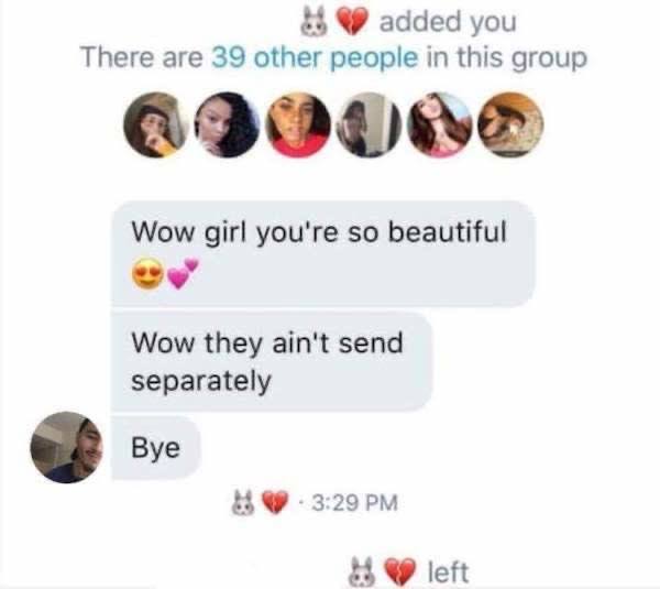 £3 added you There are 39 other people in this group Wow girl you're so beautiful Wow they ain't send separately left