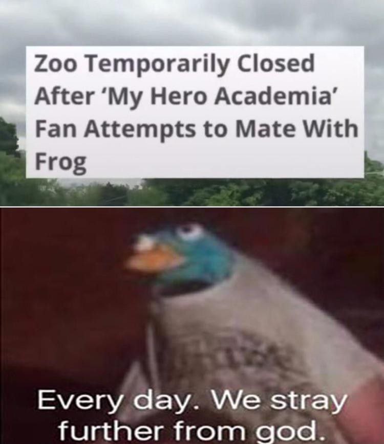 Zoo Temporarily Closed After ‘My Hero Academia’ Fan Attempts to Mate With Every day. We stra further from god.