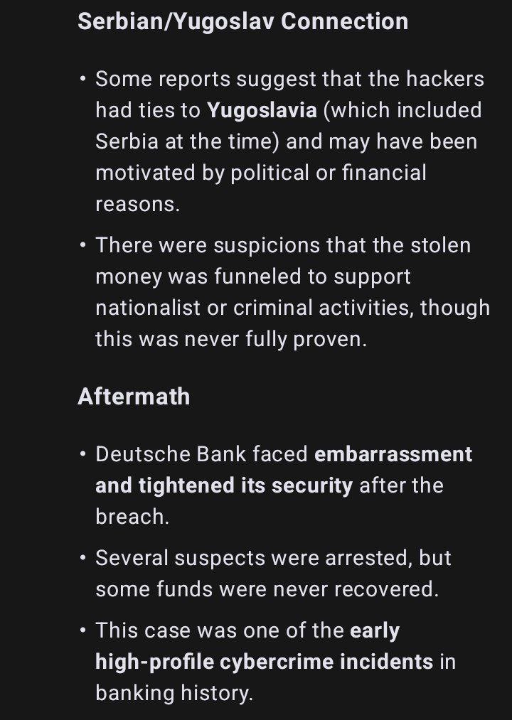 Serbian/Yugoslav Connection Some reports suggest that the hackers had ties to Yugoslavia (which included Serbia at the time) and may have been motivated political or financial reasons. There were susp
