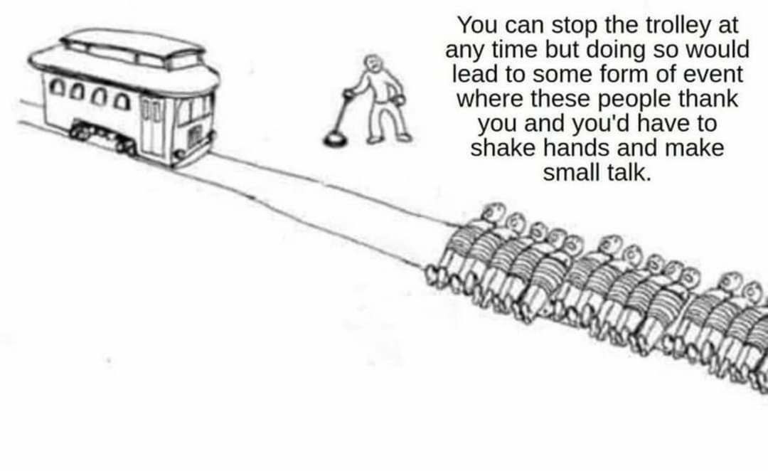 You can stop the trolley at any time but doing so would lead to some form of event where these people thank you and you'd have to shake hands and make small talk