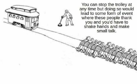 You can stop the trolley at any time but doing so would lead to some form of event where these people thank you and you'd have to shake hands and make small talk