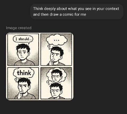 Think deeply about what you see your context and then draw а for me Image created think о