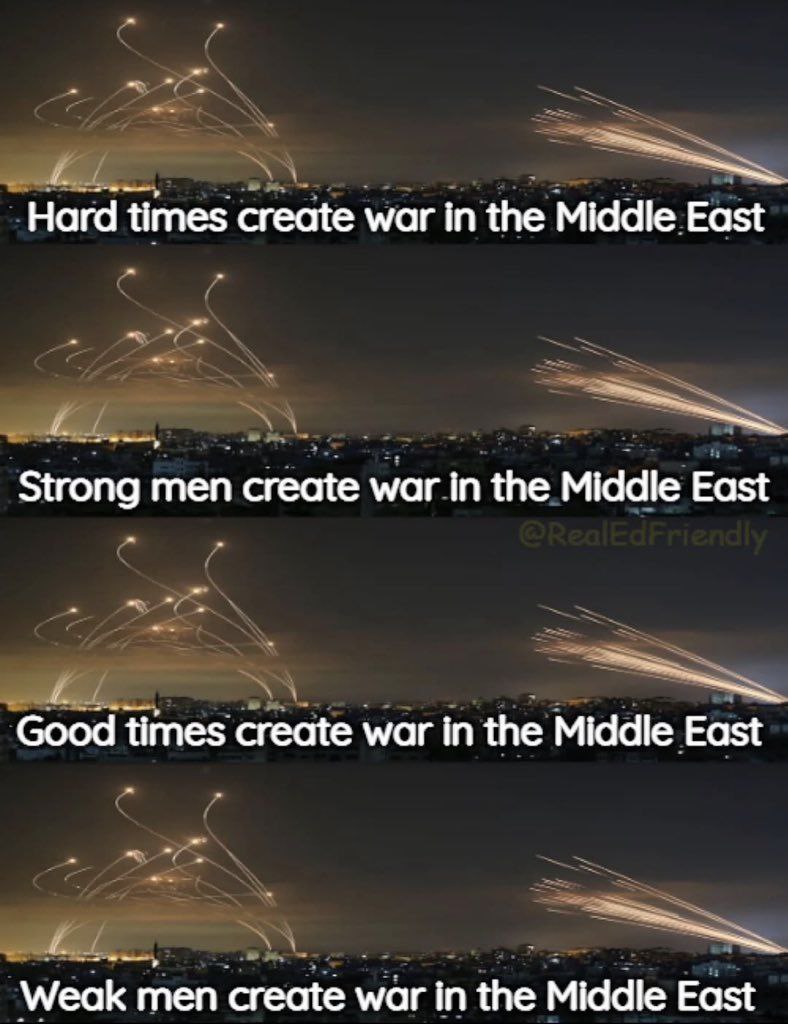 Нага times create war in the Middle East Strong men create war in the Middle East Good times create war in the Middle East Weak men create war in the Middle East