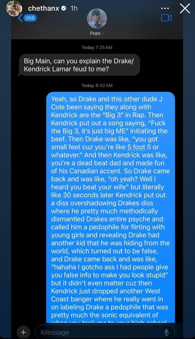 Tom Hanks asks his son, Chet, to explain to him the Kendrick and Drake feud