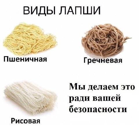 ВИДЫ ЛАПШИ We 222 Пшеничная Гречневая Мы делаем это ради вашей безопасности Рисовая