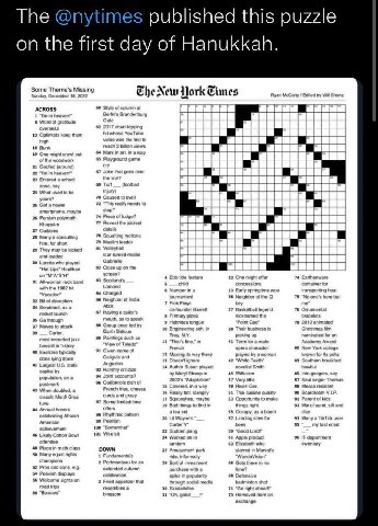 Тре published this puzzle on the first day of Hanukkah Some Theme's Missing New dork Eimes DOWN