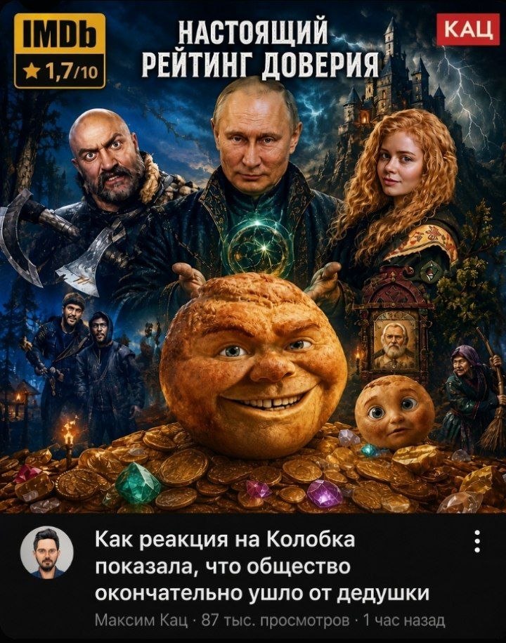 НАСТОЯЩИЙ: IMDb РЕЙТИНГ. ДОВЕ у 4 62 A Как реакция на Колобка показала, что общество окончательно ушло от дедушки Максим Кац 87 тыс. просмотров 1 час назад