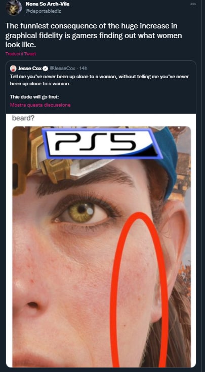 М№опе So Arch-Vile The funniest consequence of the huge increase in graphical fidelity is gamers finding out what women look like. Jesse Cox Teli me you've never been up close to a woman, vathout tell