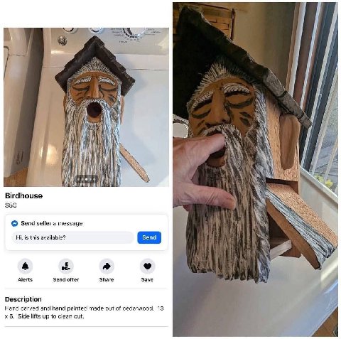 if 4 Birdhouse $50 Send seller a message is this available? a a Alerts Send offer Share Save Description Hand carved and hand painted made out of cedarwood. 13 6. Side lifts up to clean out.