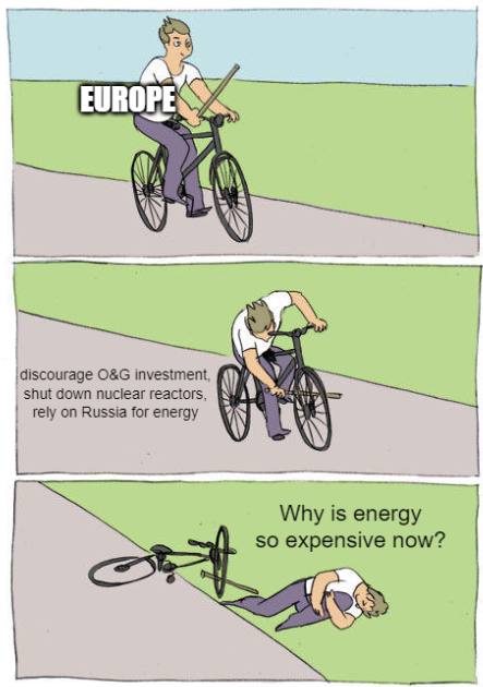 EUROPE discourage investment, shut down nuclear reactors. rely on Russia for energy Why is energy о expensive now?