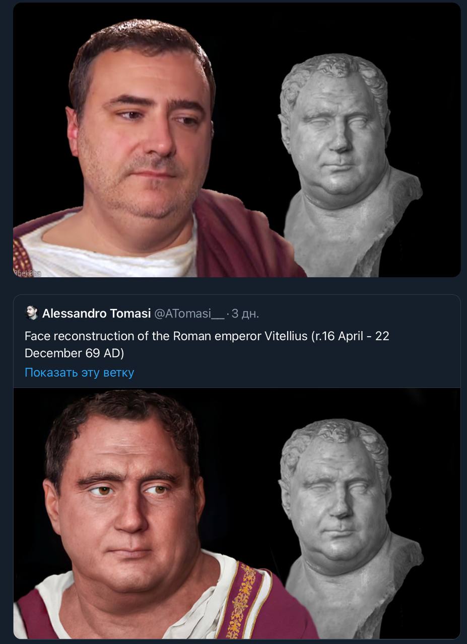 Alessandro Tomasi Face reconstruction of the Roman emperor Vitellius April 22 December 69 Показать эту ветку