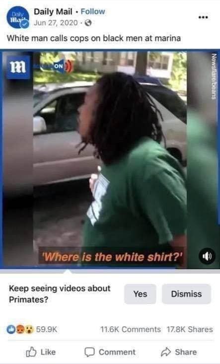 Daily Май Follow 2020 White man calls cops on black men at marina a в is the white shirt?’ Keep seeing videos about Yes Dismiss Primates? Comments Shares Like Comment А» Share