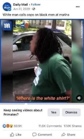 Daily Май Follow 2020 White man calls cops on black men at marina a в is the white shirt?’ Keep seeing videos about Yes Dismiss Primates? Comments Shares Like Comment А» Share