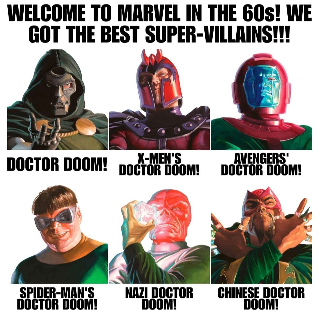 WELCOME TO MARVEL IN THE WE GOT THE BEST SUPER-WILLAINS!!! 4 DOCTOR DOOM! DOCTOR DOOM! DOCTOR DOOM! 4 SPIDER-MAN'S NAZI DOCTOR CHINESE DOCTOR DOCTOR DOOM!