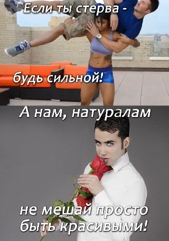 стерва будь сильной! А нам, натуралам не быть