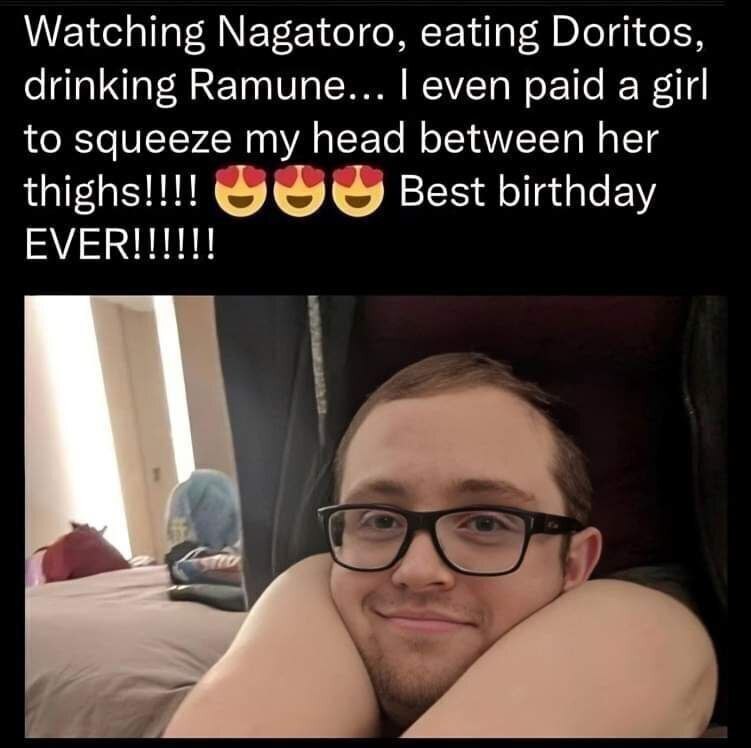 Watching Nagatoro, eating Doritos, drinking Ramune... even paid a to squeeze my head between her Best birthday ЕМЕВИИ! в