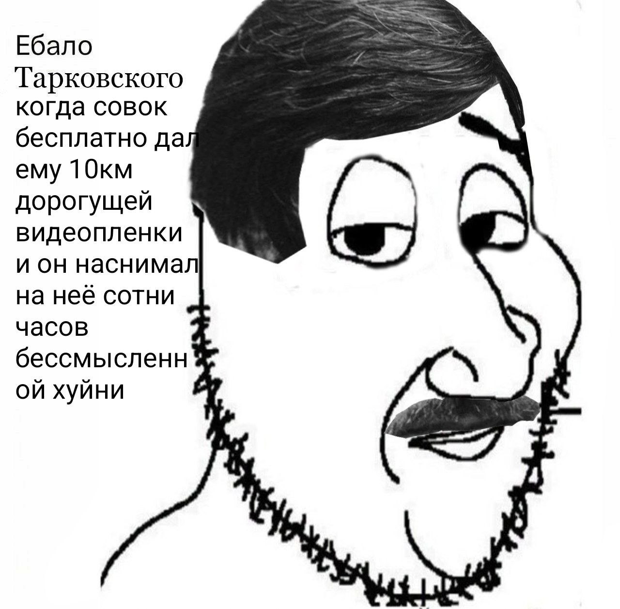Ебало Тарковского когда совок бесплатно да ему дорогущей видеопленки ион наснимал на сотни часов бессмысленн хуйни