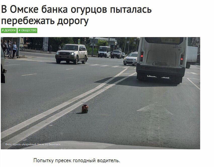В Омске банка огурцов пыталась перебежать дорогу Попытку пресек голодный водитель.