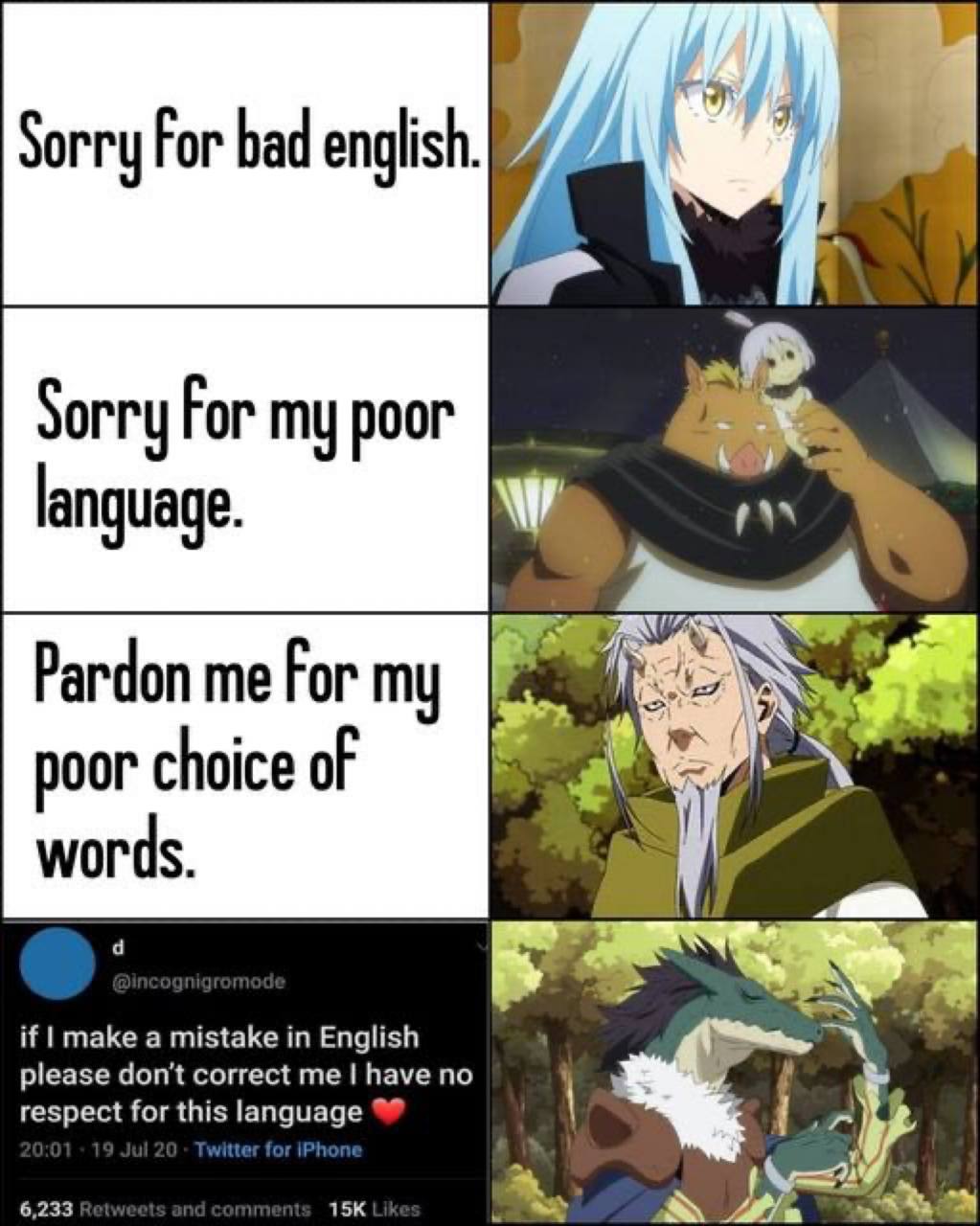 7 Гог bad 7 Sorry For my poor language. Pardon me For my poor choice of words. if make а mistake in English please don't correct me have no respect for this language 6,233