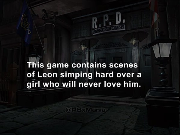 This game contains scenes of Leon simping hard over a girl who will never love him.