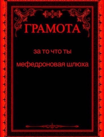 ГРАМОТА Ты 4 4 за то что ты мефедроновая шлюха ты 4 4