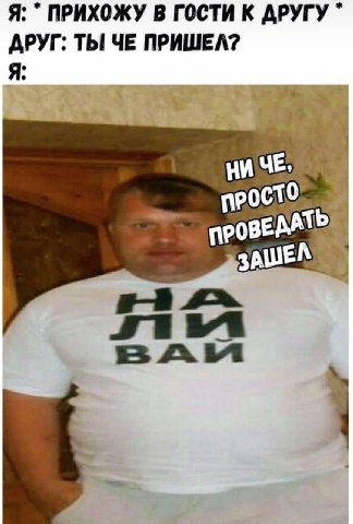 Я: ПРИХОЖУ В ГОСТИ К ДРУГУ ДРУГ: ТЫ ЧЕ ПРИШЕЛ? Я: ЧЕ, 3 АШЕЛ