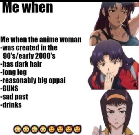 1 4 Me when the anime woman -was Created in the 90's/early -has dark hair “long leg -reasonably big орра! -Satl past