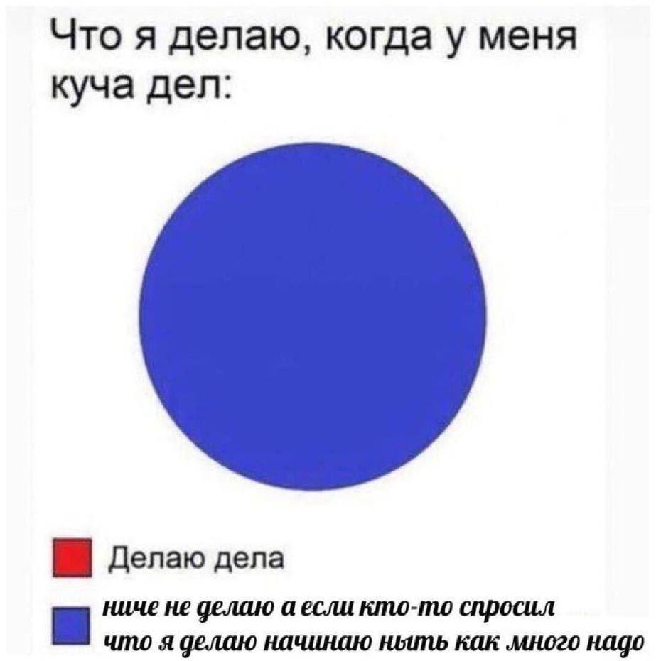 Что я делаю, когда у меня куча дел: делаю дела ниче не делаю аесли кто-то спросил что я делаю начинаю ныть как много надо