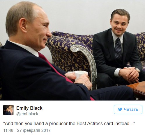 “ord Emily Black 1 @emhblack "And then you hand a producer the Best Actress card instead..." 11:48 27 февраля 2017