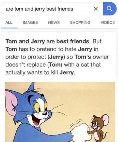 are tom and jerry best friends ALL IMAGES NEWS SHOPPING VIDEOS Tom and Jerry are best friends. But Tom has to pretend to hate Jerry in order to protect (Jerry) so Tom's owner doesn't replace (Tom) wit
