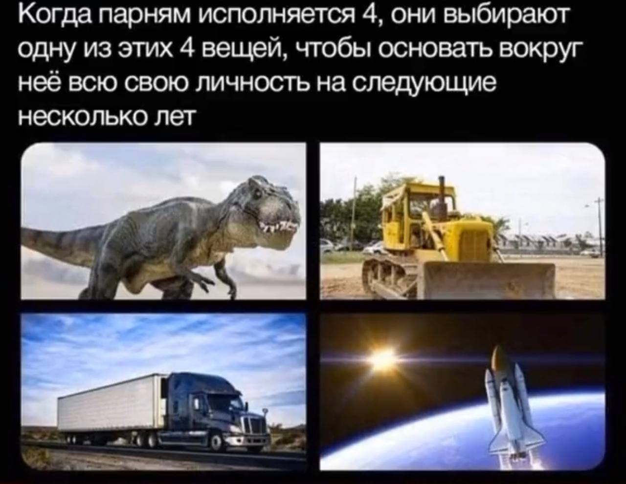 Когда парням исполняется 4, они выбирают одну из этих 4 вещей, чтобы основать вокруг неё всю свою личность на следующие несколько лет
