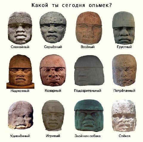 Какой ты сегодня ольмек? Спокойный Серьёзный Весёлый Грустный Надменный Коварный Подозрительный Потрёпанный Удивлённый Игривый Злой как собака Спёкся