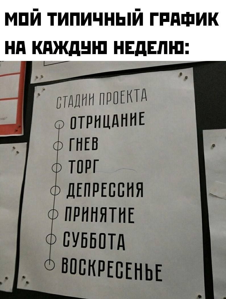 МОЙ ТИПИЧНЫЙ ГРАФИК КАЖДУН НЕДЕЛЮ: ПРОЕКТА ОТРИЦАНИЕ ГНЕВ ТОРГ ДЕПРЕССИЯ ПРИНЯТИЕ СУББОТА ВОСКРЕСЕНЬЕ