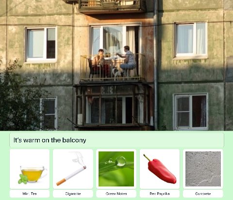 4 4 a It's warm on the balcony Mint Tea Cigarette Green Notes Red Paprika Concrete