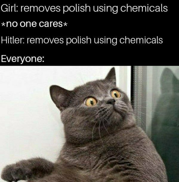 removes polish using chemicals *NO опе саге$х Hitler: removes polish using chemicals Everyone: