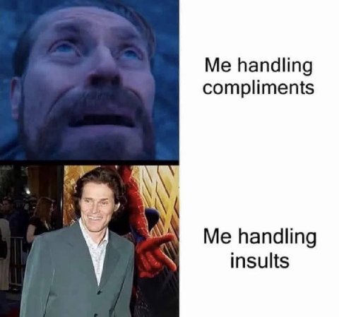 Me handling compliments handling insults