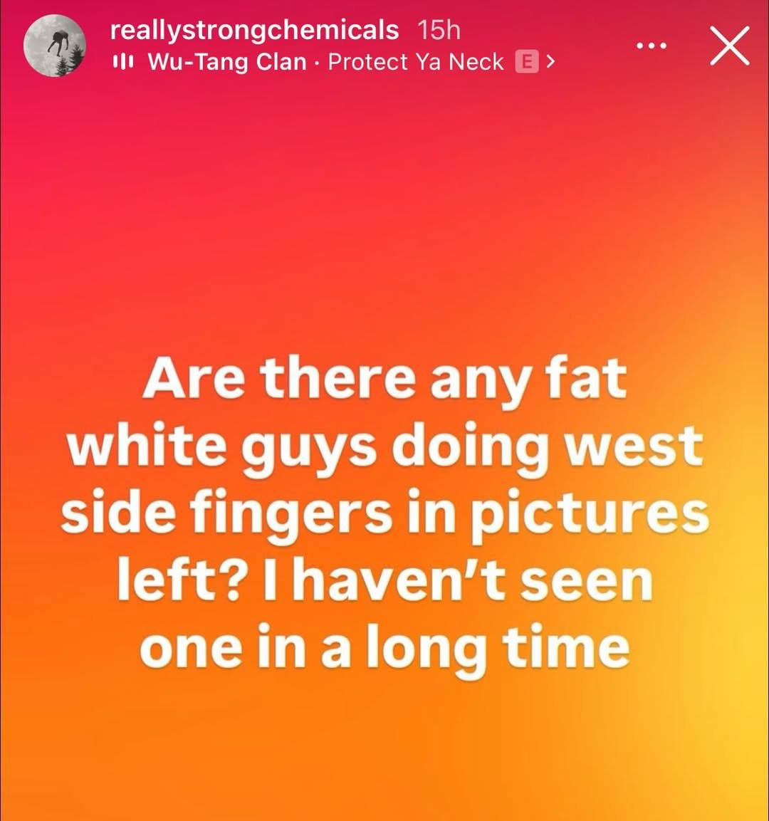 reallystrongchemicals Wu-Tang Clan Protect Neck Are there any fat white guys doing west side fingers in pictures left? seen one inalong time
