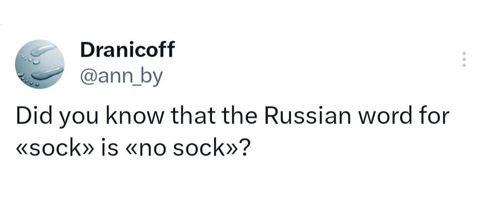 Dranicoff @апп Did you know that the Russian word for «sock» is «по sock»?