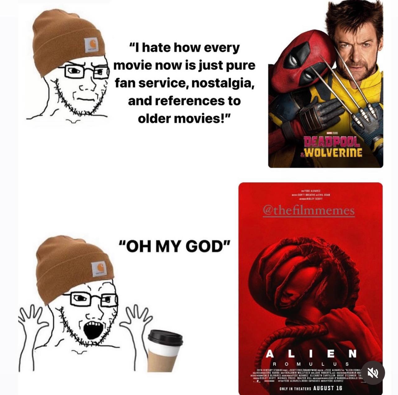 hate how every movie now is just pure fan service, nostalgia, A and references to Wey older movies!" ANY WOLVERINE "ОН MY GOD" А I tweaters AUGUST 16
