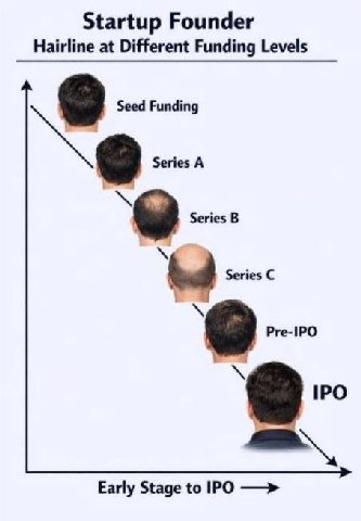 Startup Founder Hairline at Different Funding Levels Seed Funding Series A Series В Series Pre-IPO IPO Early Stage to IPO