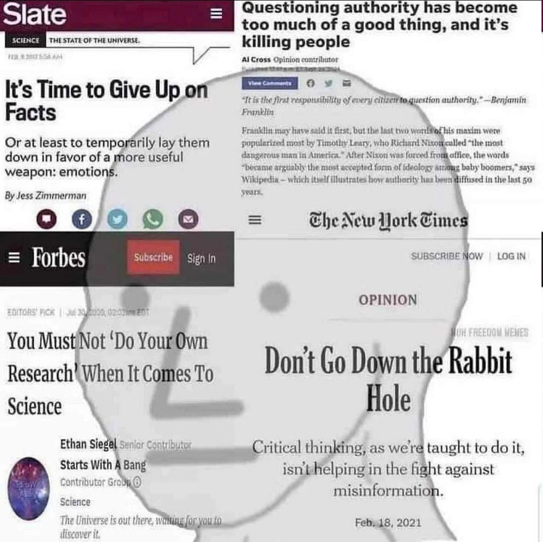 Questioning authority has become too much of a good thing, and it’s THE STATE OF THE UNIVERSE. killin eople It's Time to Give Facts may have sald it first, but the two his maxim Or at least to tempora