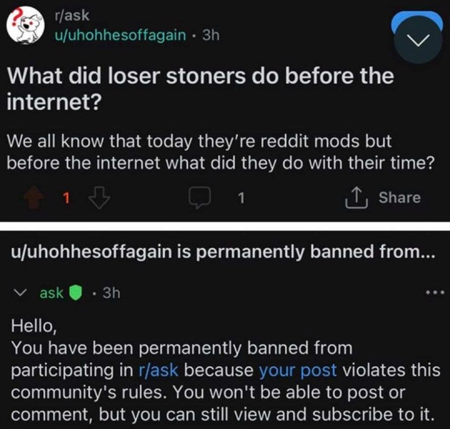 u/uhohhesoffagain What did loser stoners before the internet? We all know that today they’re reddit mods but before the internet what did they with their time? 1 1 Share u/uhohhesoffagain is permanent